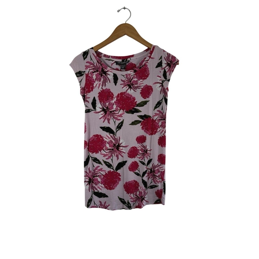 A Pea in the Pod Maternity Shirt XS Pink Floral Girly Cap Sleeve Stretch Comfort
